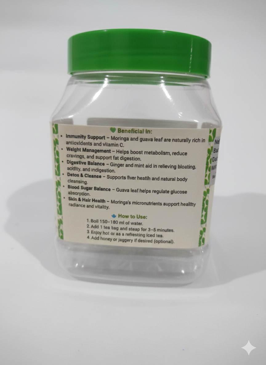 Glucozen – Moringa & Guava Leaf Tea Bags with Lemon, Ginger & Black Mint (30 Bags)