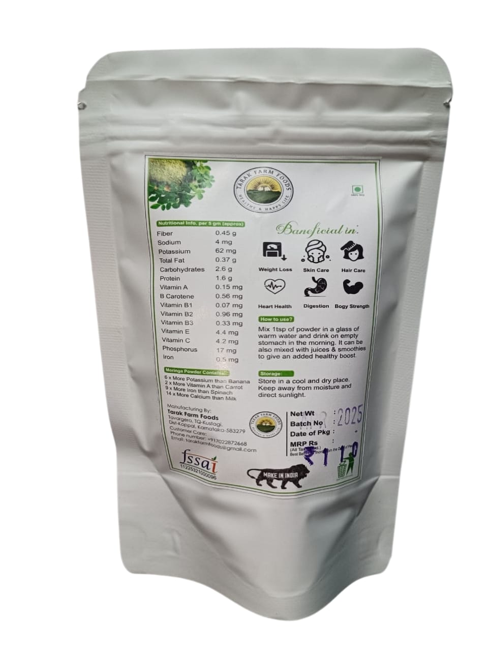 🌿 Moringa Leaf Powder – 100% Naturally Grown | Tarak Farm Foods